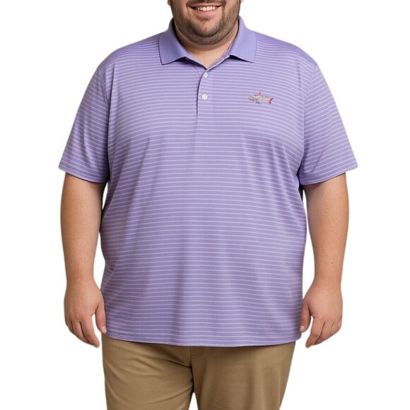 Greg Norman Play Dry Mens Polo Shirt XXL Purple Striped Short Sleeve Shark Logo - Picture 1 of 7